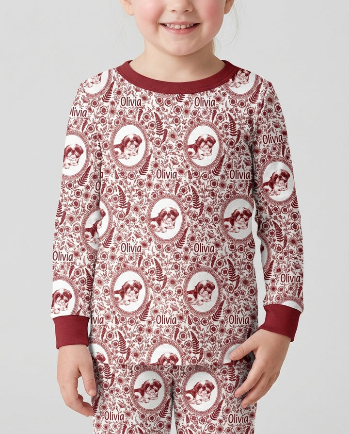 Custom Pet Photo Chinoiserie Garden Bamboo Two Piece Long Sleeve Pajama Set