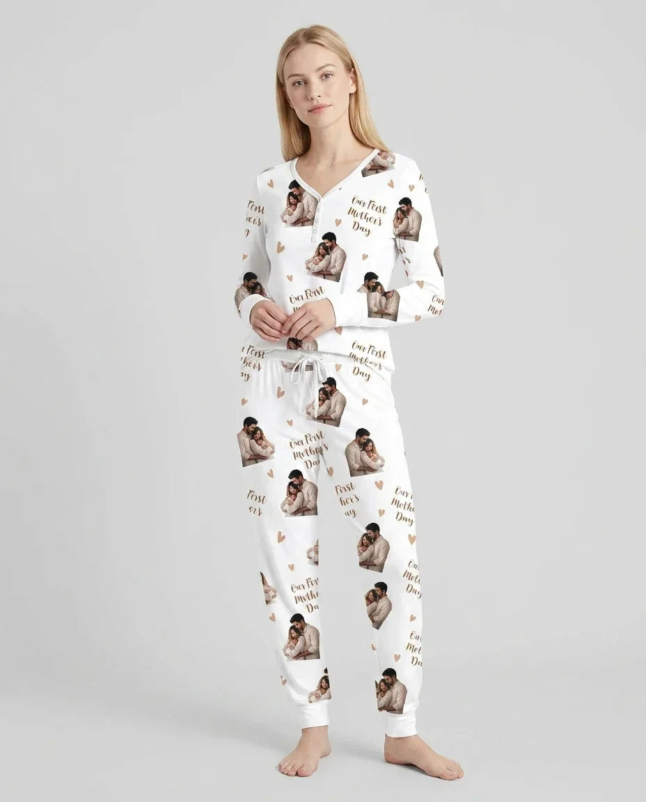 Personalisierte Foto Unser erstes als Eltern Bambus Damen Pyjama Set