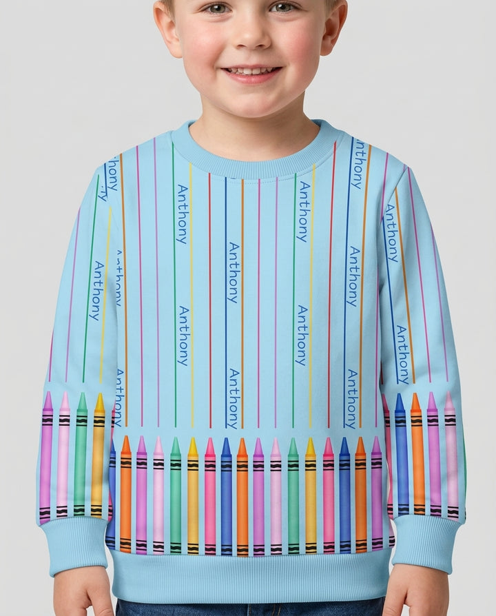 Custom Name Crayon Lines Bamboo Crewneck Sweatshirt