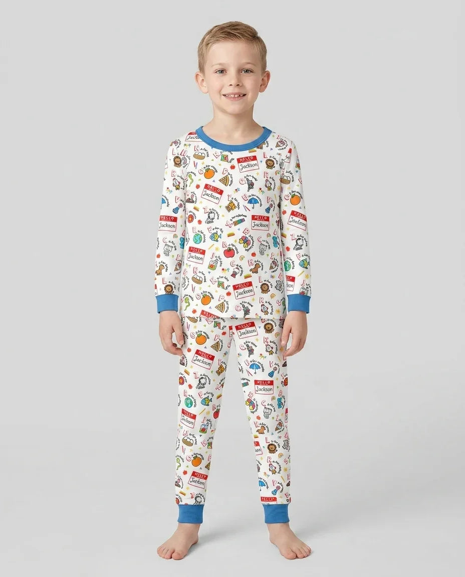 Zweiteiliges Langarm-Pyjama-Set mit Sommerfrüchten