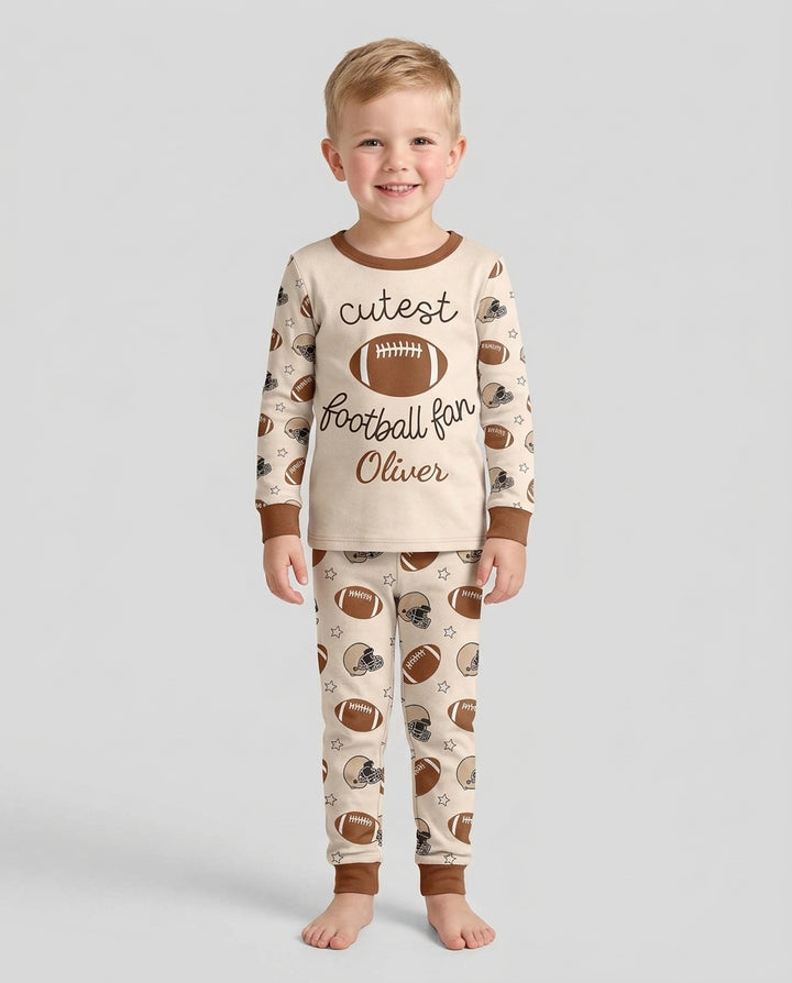 Custom Name Cutest Football Fan Bamboo Two Piece Long Sleeve Pajama Set