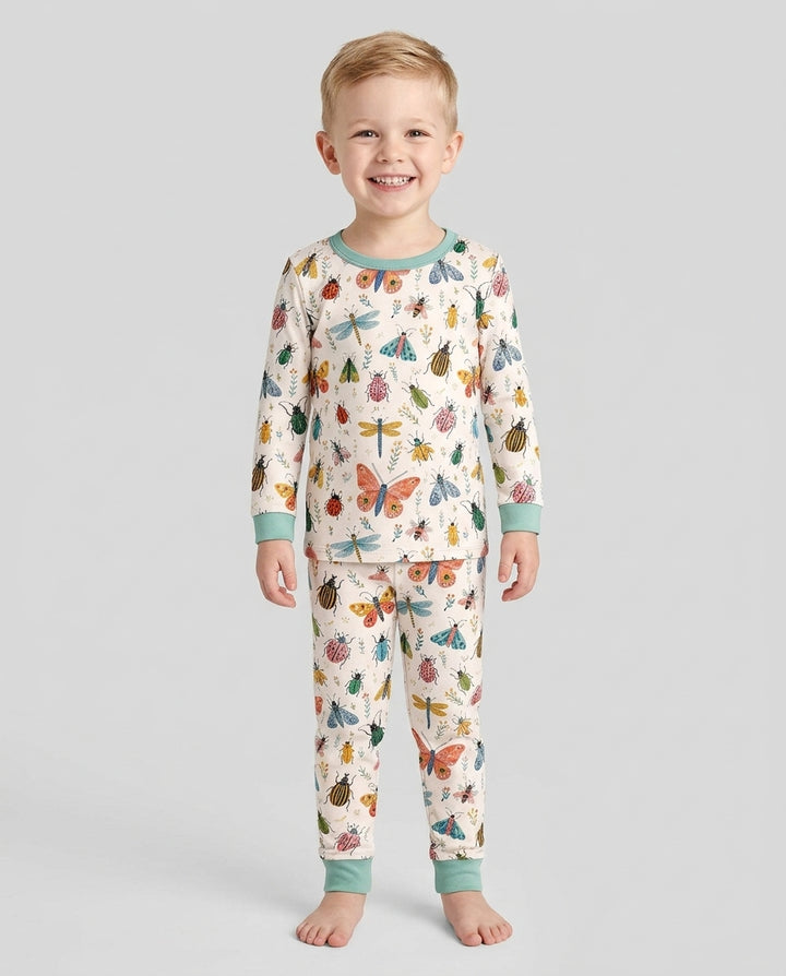 Folk Art Insects Bamboo Two Piece Long Sleeve Pajama Set