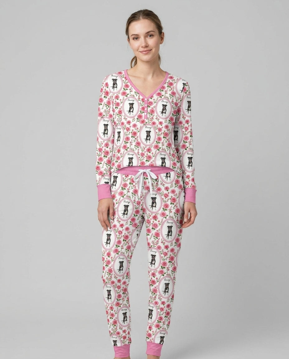 Custom Pet Photo Flower Garden Bamboo Women Pajama Set