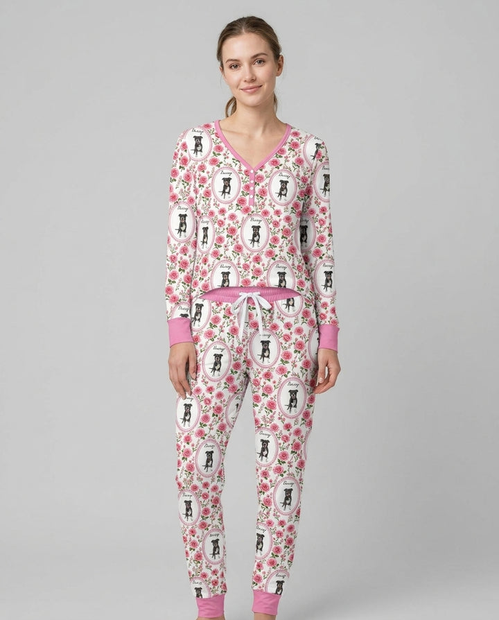 Custom Pet Photo Flower Garden Bamboo Women Pajama Set