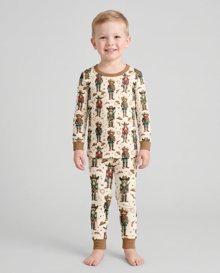 Western Christmas Cowboy Nutcracker Bamboo Two Piece Long Sleeve Pajama Set