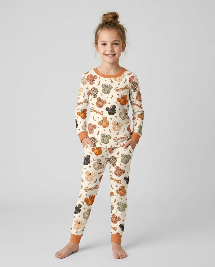 Custom Name Preppy Fall Mouse Bamboo Two Piece Long Sleeve Pajama Set