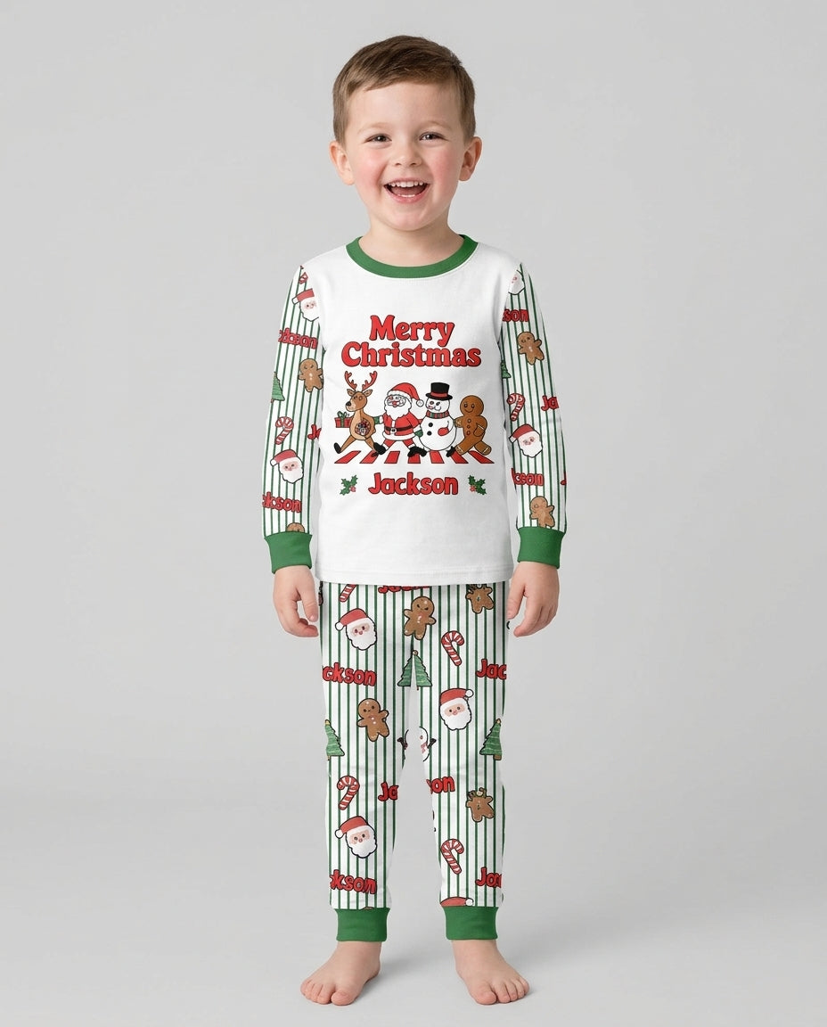 Custom Name Funny Christmas Crossing Bamboo Two Piece Long Sleeve Pajama Set
