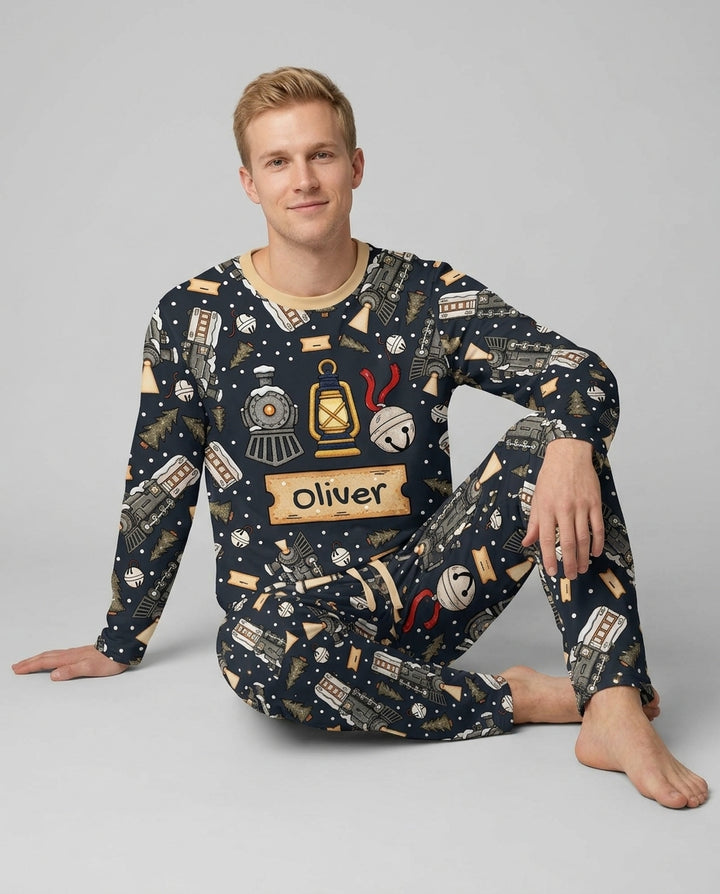Custom Name Believe Kid Train  Bamboo Men's Pajama Set