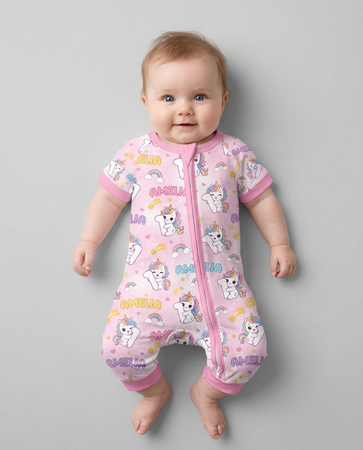 Custom Name Kawaii Unicorn Birthday Bamboo Shorty Zippy