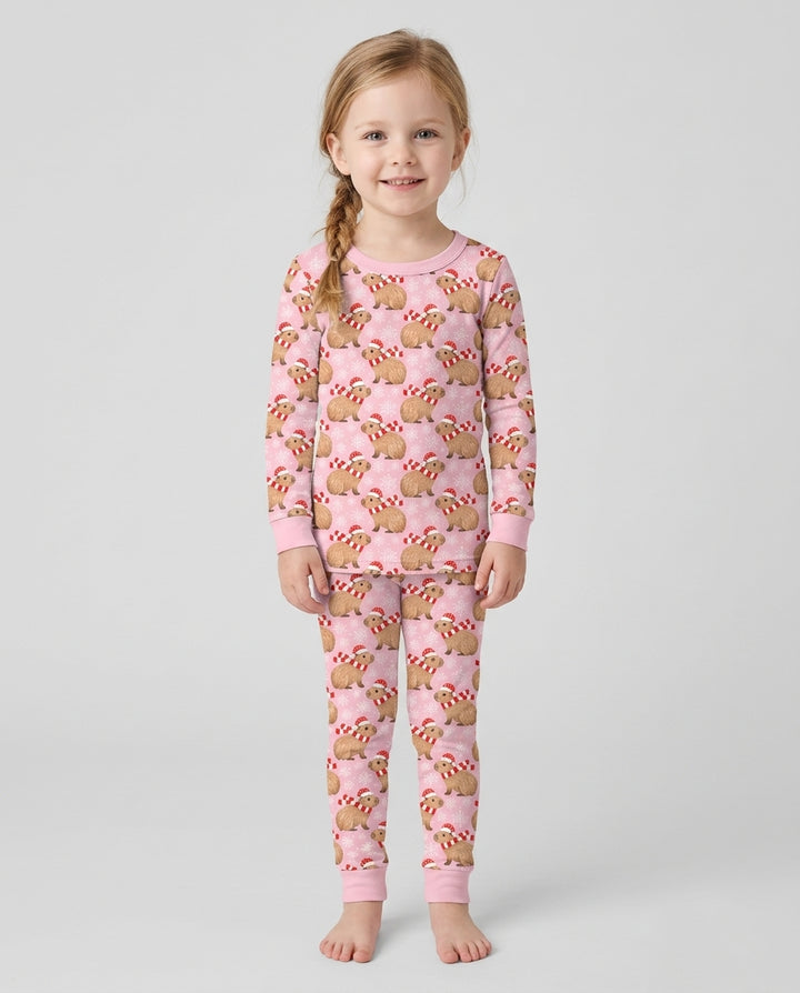 Holiday Capybaras Bamboo Two Piece Long Sleeve Pajama Set
