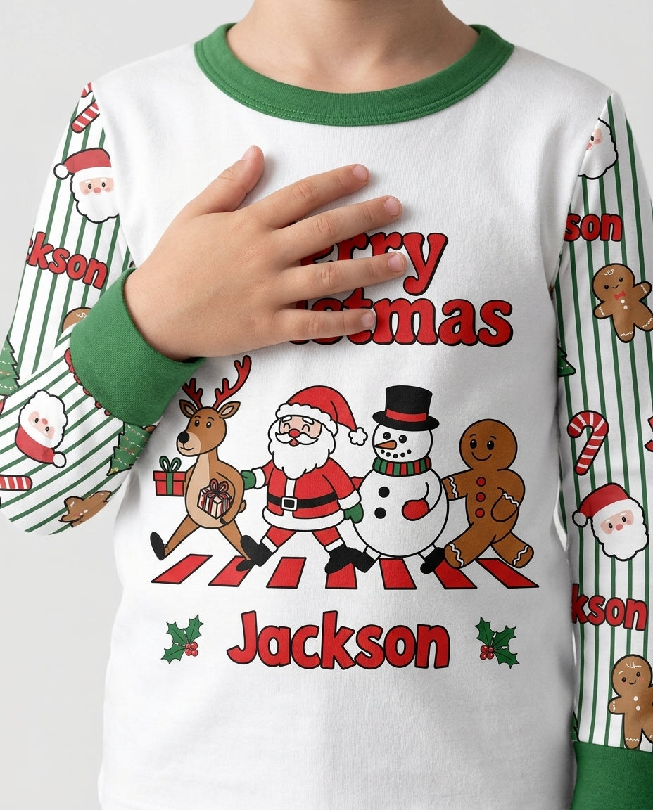 Custom Name Funny Christmas Crossing Bamboo Two Piece Long Sleeve Pajama Set