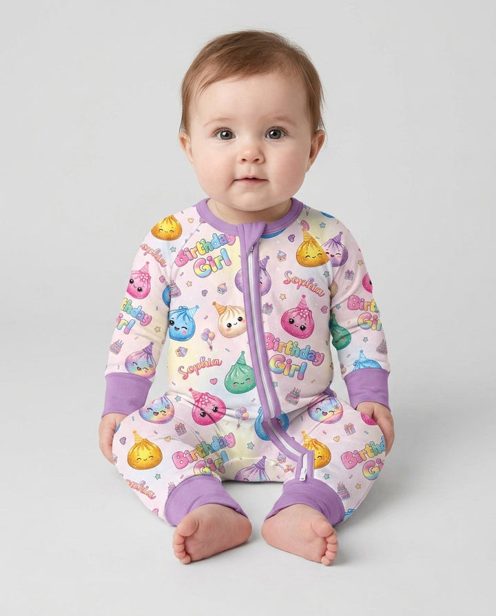 Custom Name Glitter Dumpling Birthday Girl Bamboo Convertible Zippy