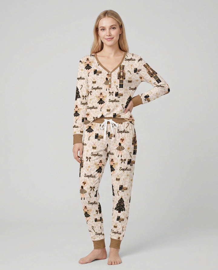 Custom Name Leopard Nutcracker Era Bamboo Women Pajama Set