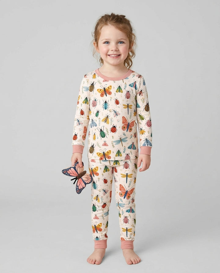 Folk Art Insects Bamboo Two Piece Long Sleeve Pajama Set