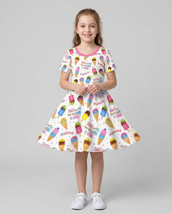Jesus Summer Ice Cream Taste and See That The Lord Is Good Bamboo Twirl Dress