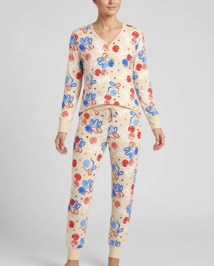 Kirsch-Amerika 4. Juli Bambus Pyjama-Set für Damen