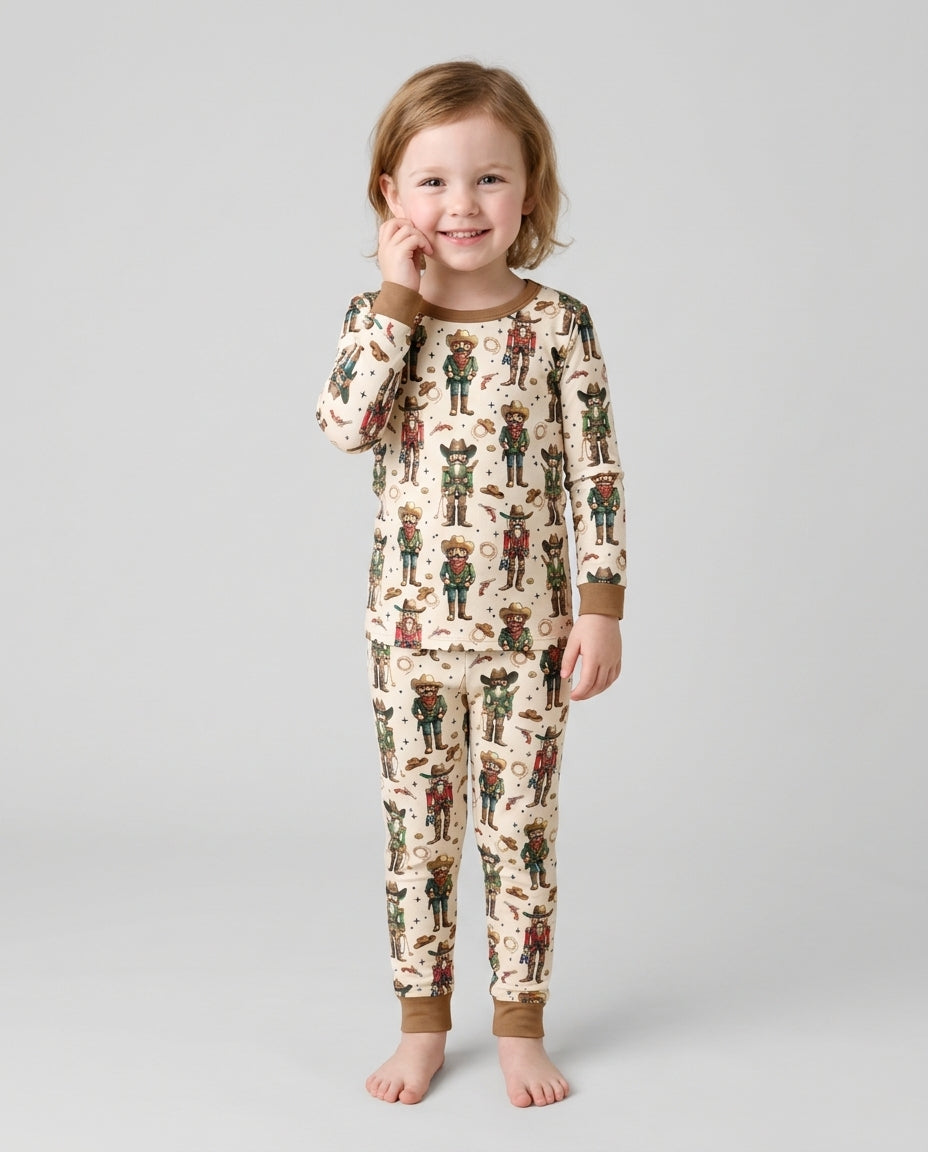 Western Christmas Cowboy Nutcracker Bamboo Two Piece Long Sleeve Pajama Set