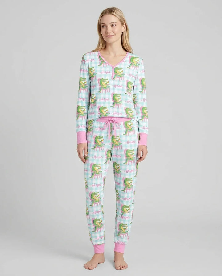 Damen-Schlafanzugset aus Bambus „Preppy Later Gator“ mit individuellem Namen
