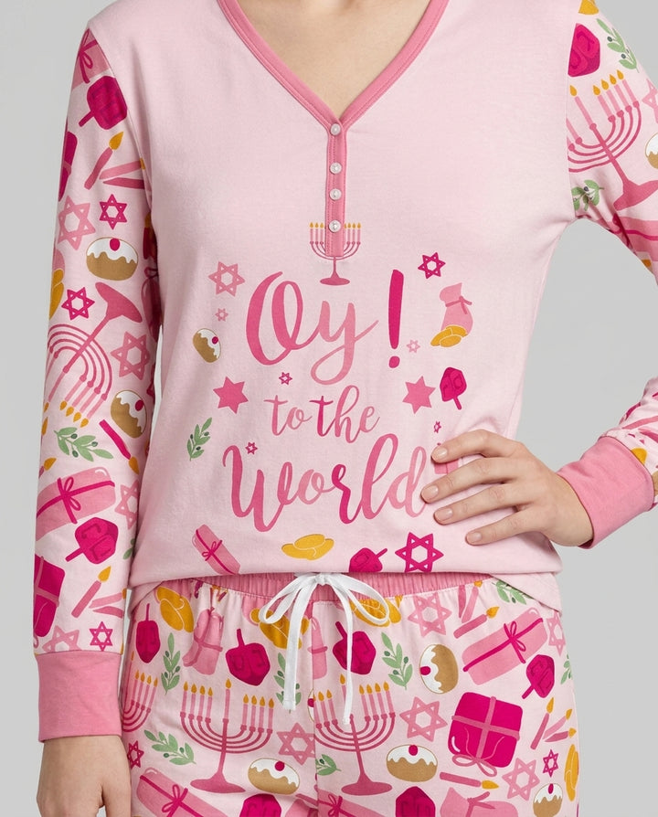 Oy to the World Hanukkah Bamboo Women Pajama Set
