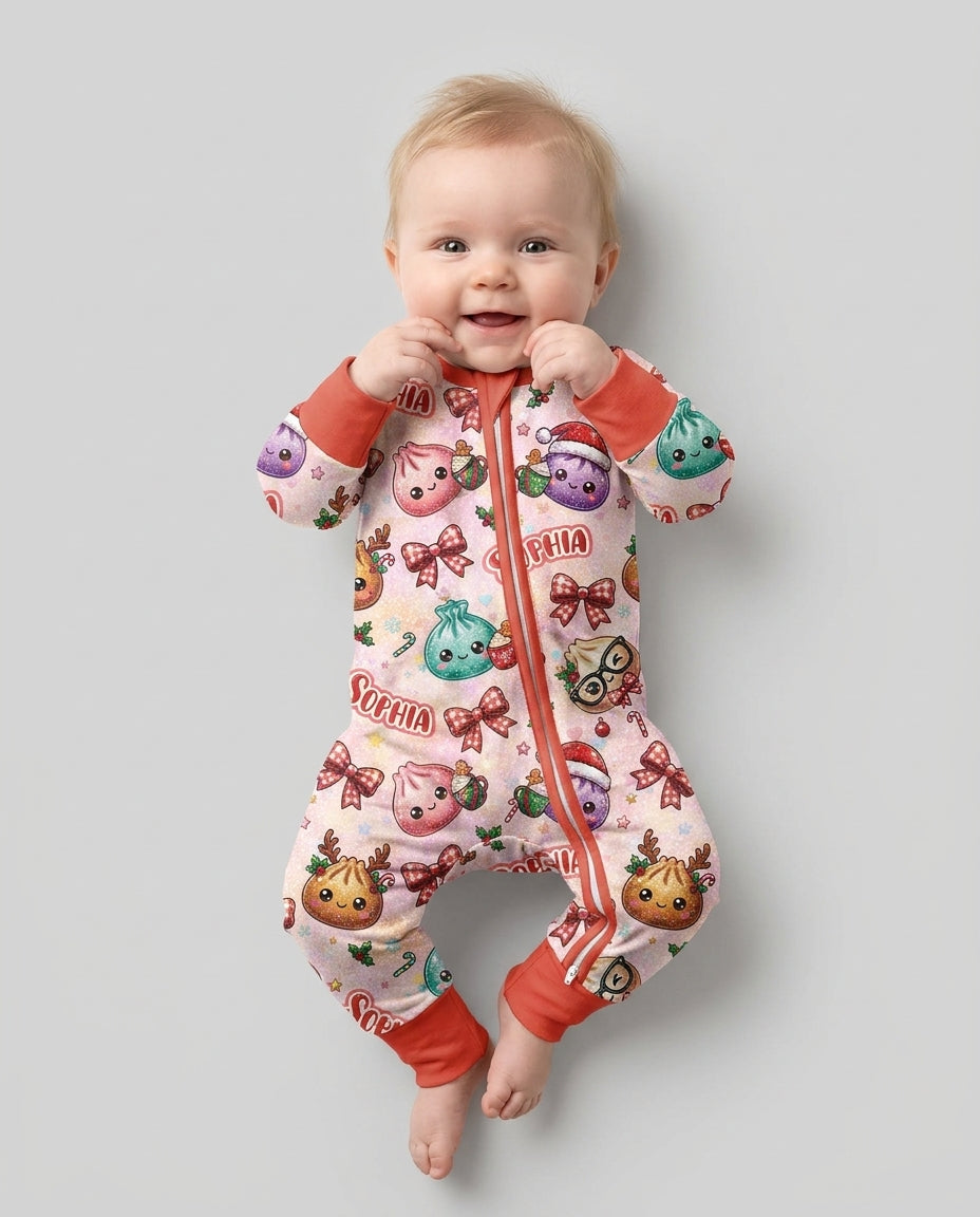 Custom Name Merry Christmas Dumpling Bamboo Convertible Zippy