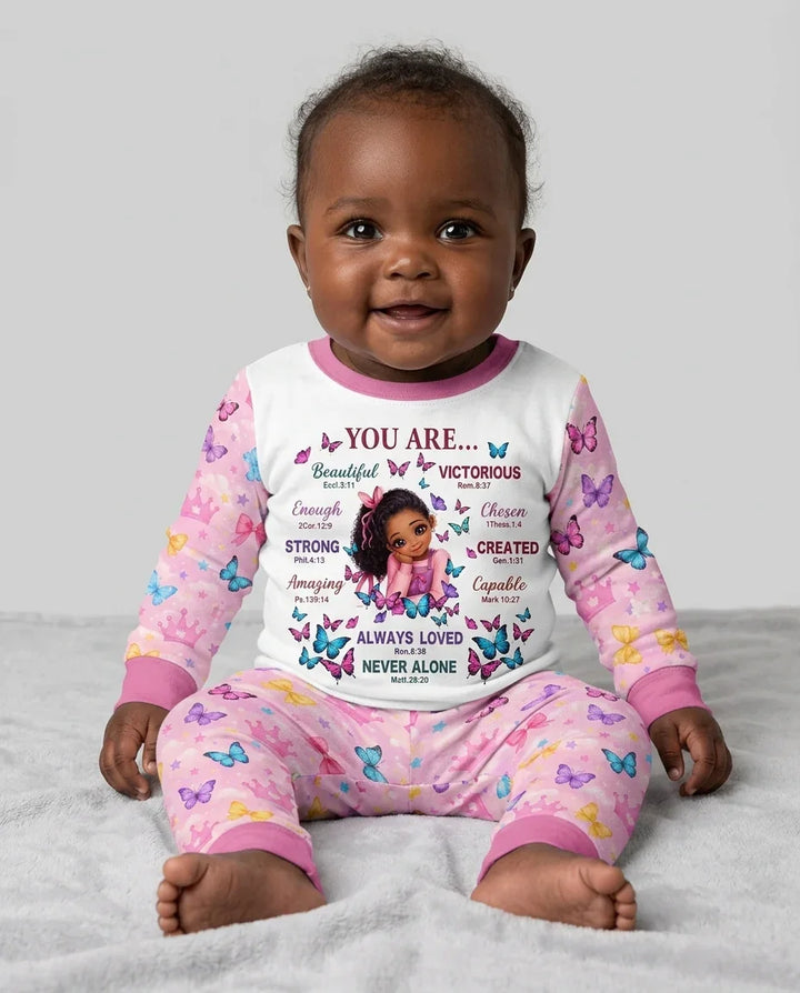 Black Girl Religious You Are Beautiful Bamboo Two Piece Long Sleeve Pajama Set