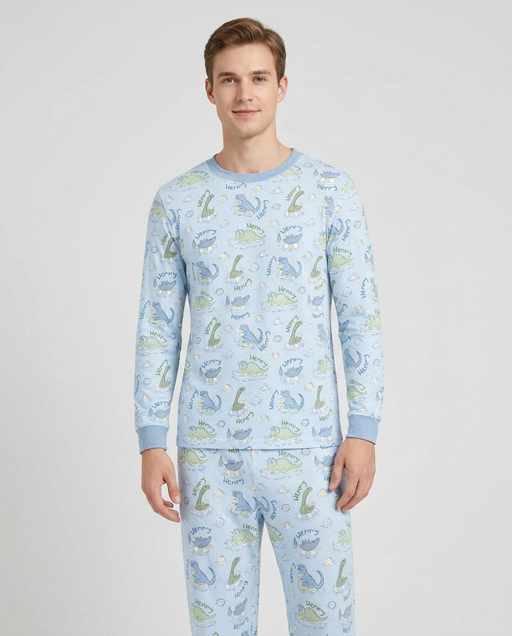 Dinos Swimming Custom Name Bamboo Men's Pajama Set