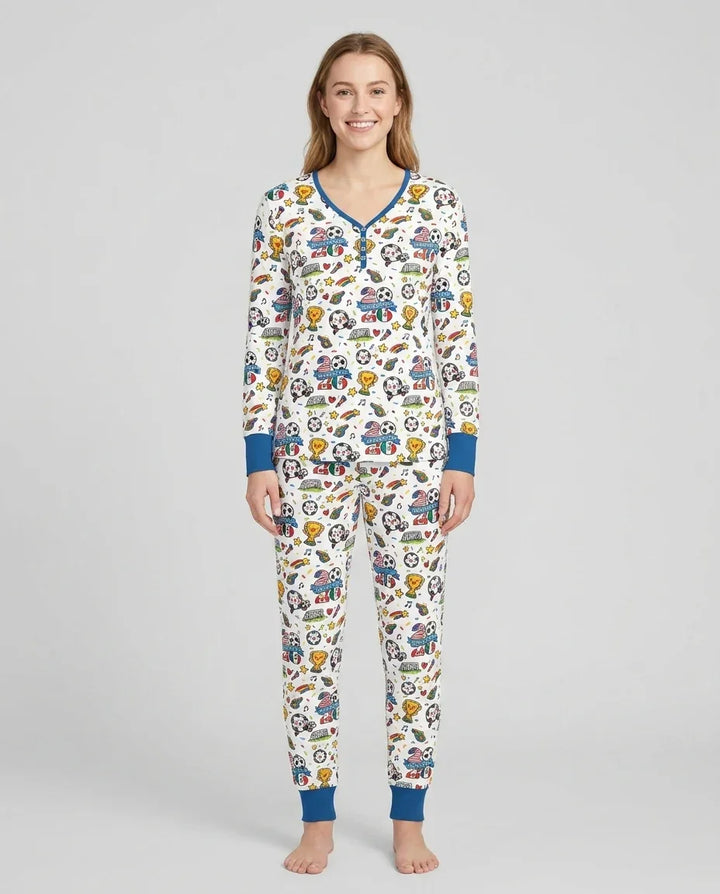 Fußballfieber 2026 Familien-Bambus-Pyjama-Set für Damen