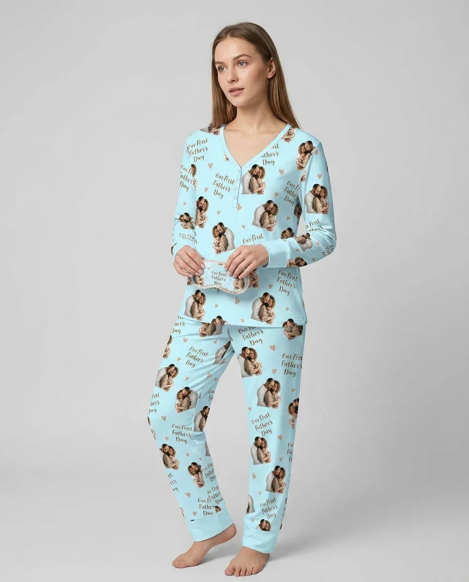 Personalisierte Foto Unser erstes als Eltern Bambus Damen Pyjama Set