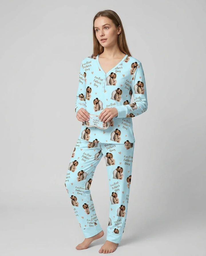 Personalisierte Foto Unser erstes als Eltern Bambus Damen Pyjama Set