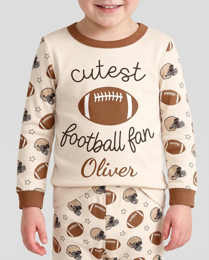 Custom Name Cutest Football Fan Bamboo Two Piece Long Sleeve Pajama Set