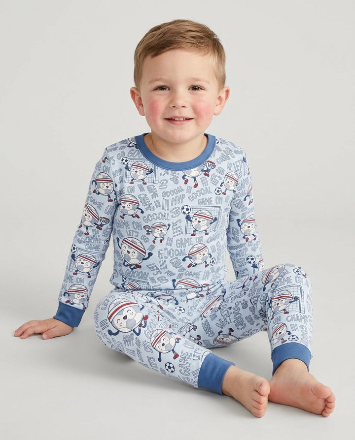 Happy Soccer Ball Family Matching Bamboo Two Piece Long Sleeve Pajama Set