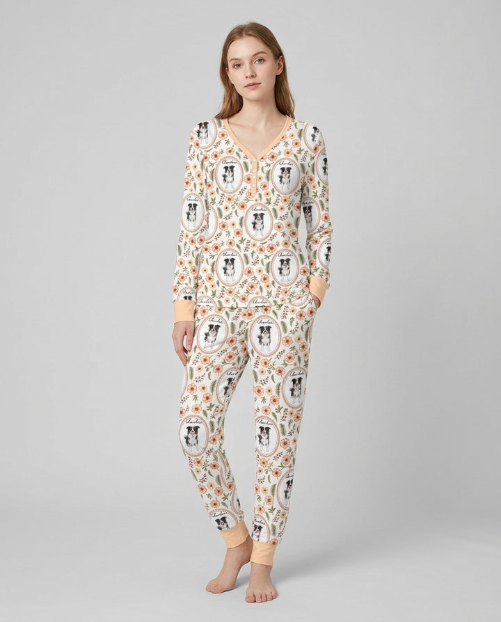 Custom Pet Photo Flower Garden Bamboo Women Pajama Set