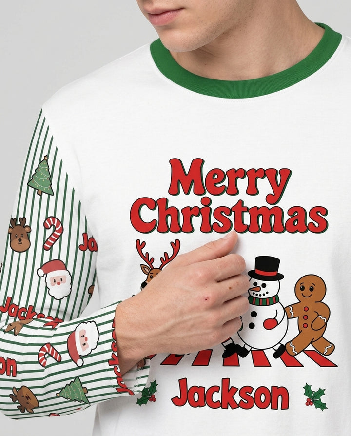 Custom Name Funny Christmas Crossing Bamboo Men's Pajama Set