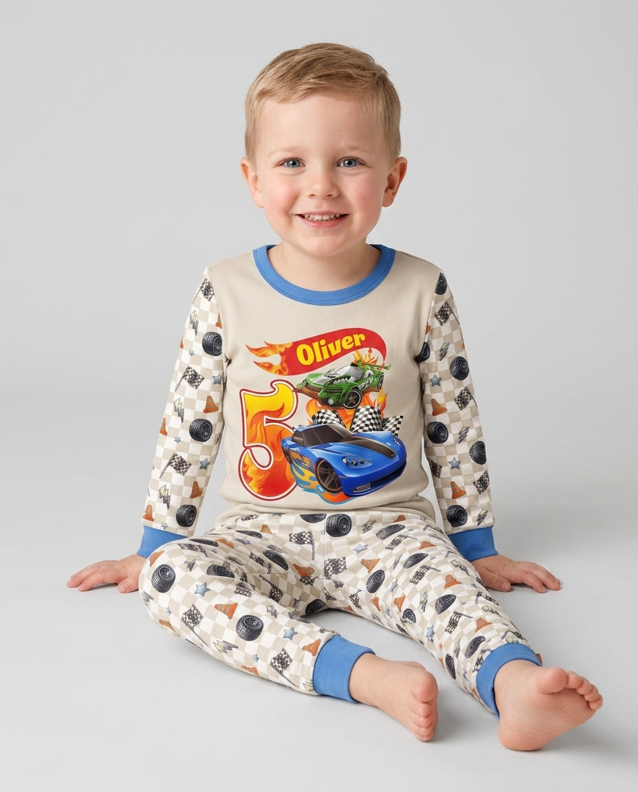 Custom Race Car Bamboo Two Piece Long Sleeve Pajama Set