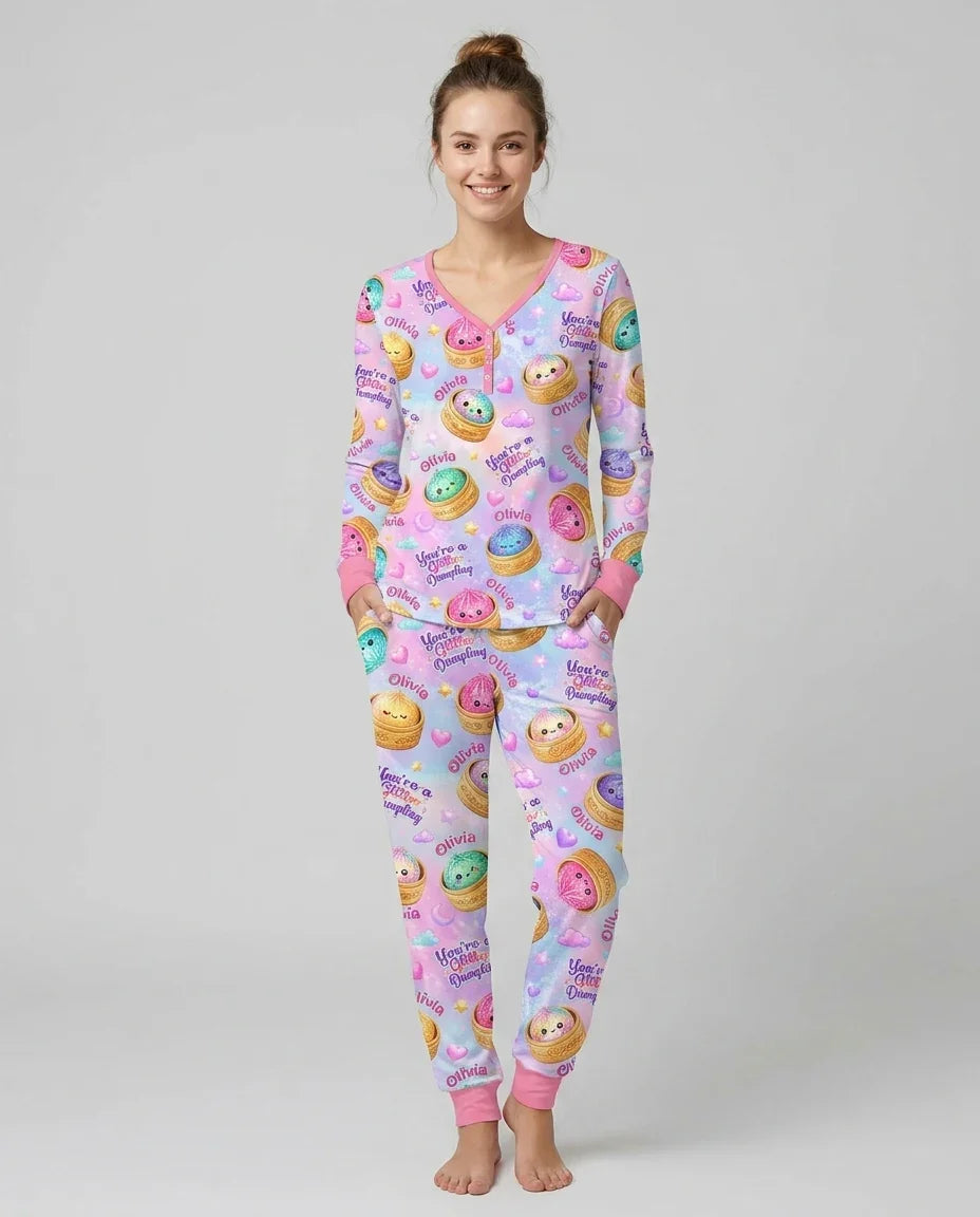 Custom Name You're A Glitter Dumpling Bamboo Women Pajama Set