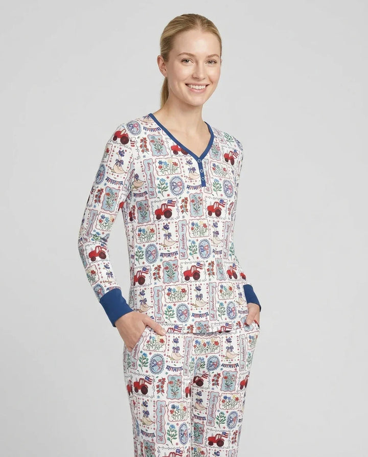Patriotisches USA "Silly Goose" Familien-Schlafanzug-Set aus Bambus für Damen