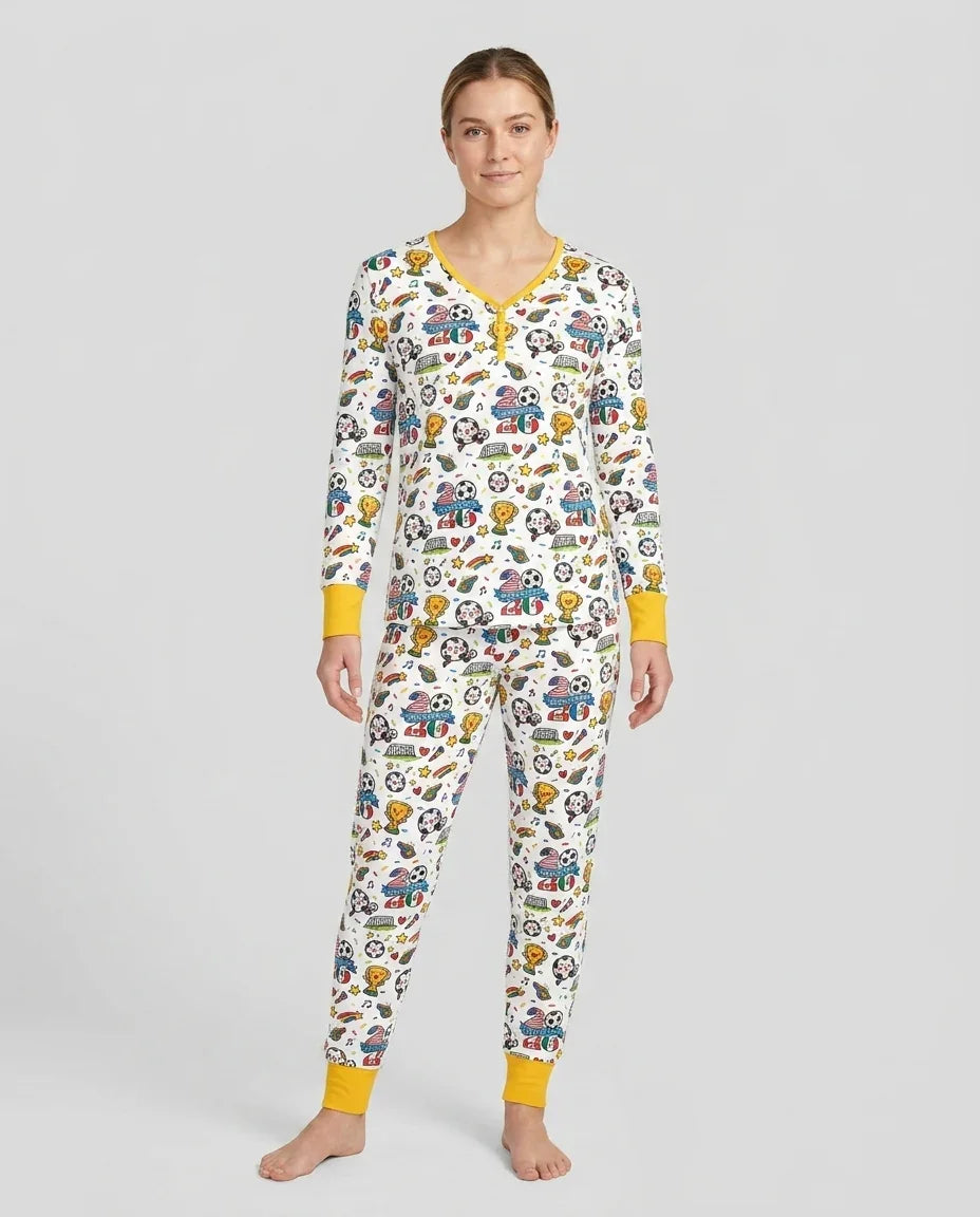 Fußballfieber 2026 Familien-Bambus-Pyjama-Set für Damen