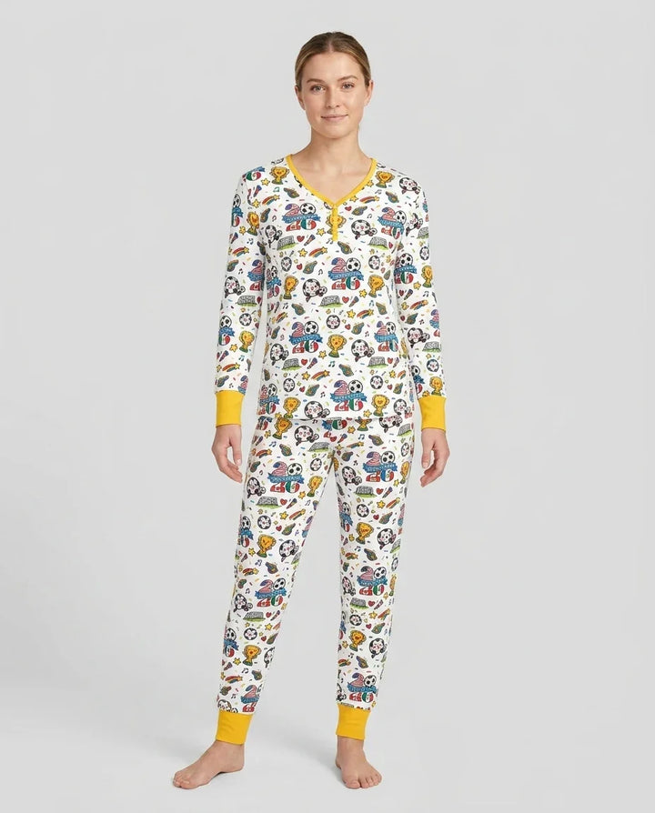 Fußballfieber 2026 Familien-Bambus-Pyjama-Set für Damen
