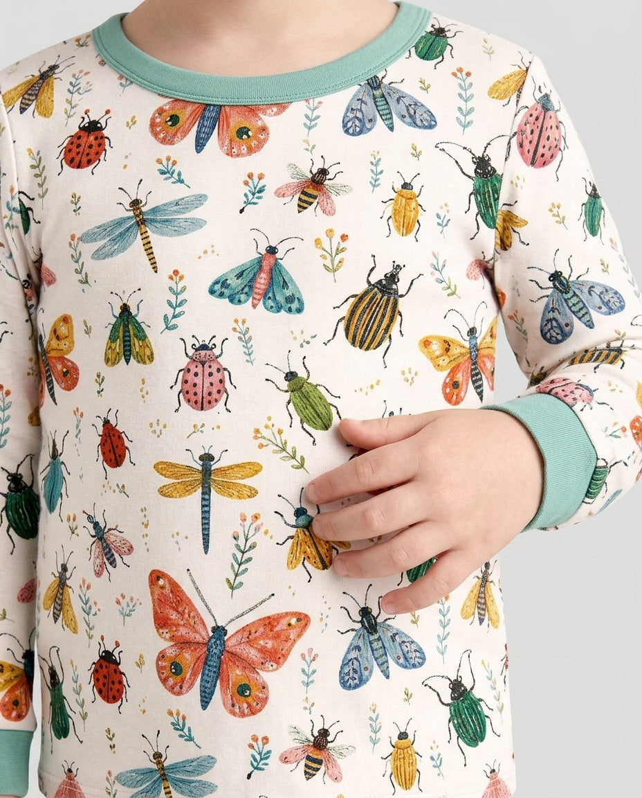 Folk Art Insects Bamboo Two Piece Long Sleeve Pajama Set