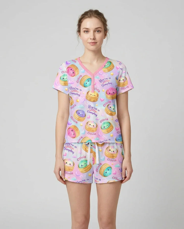 Custom Name You're A Glitter Dumpling Bamboo Women Short Sleeve Short Pajama Set