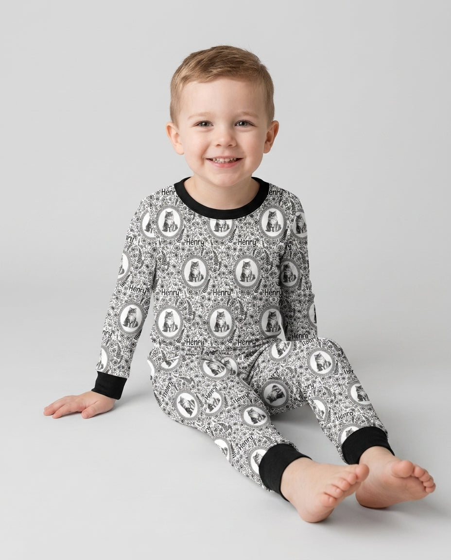 Custom Pet Photo Chinoiserie Garden Bamboo Two Piece Long Sleeve Pajama Set
