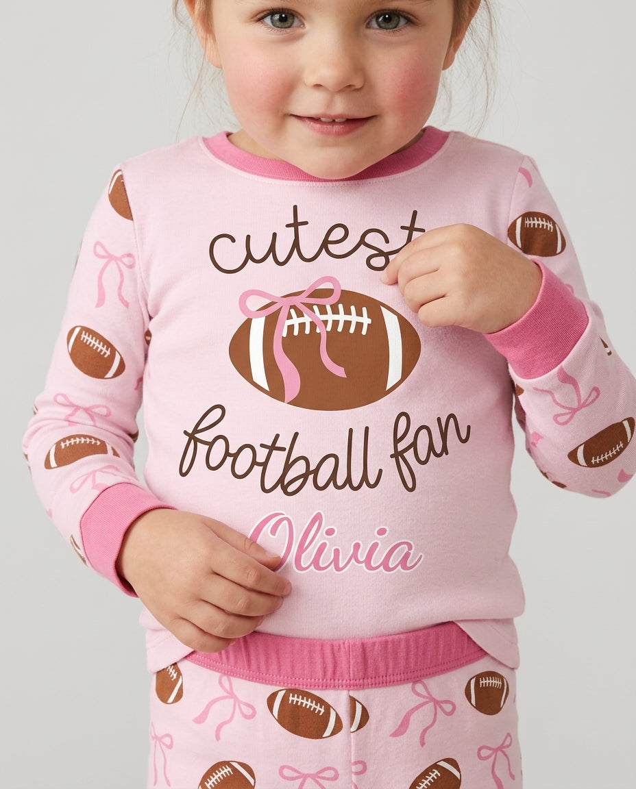 Custom Name Cutest Football Fan Bamboo Two Piece Long Sleeve Pajama Set
