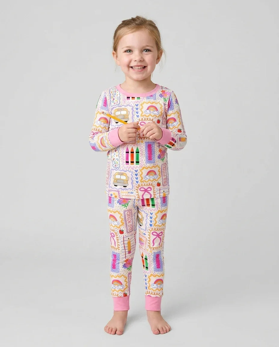 Zweiteiliges Langarm-Pyjama-Set mit Sommerfrüchten