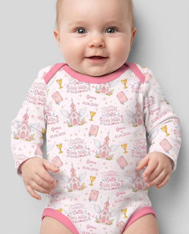 Custom Name Baptism Christening Straight Outta Holy Water Bamboo Bodysuit
