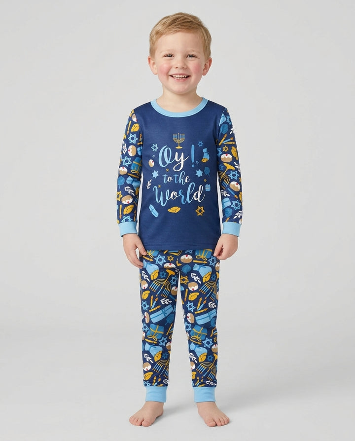 Oy to the World Hanukkah Bamboo Two Piece Long Sleeve Pajama Set