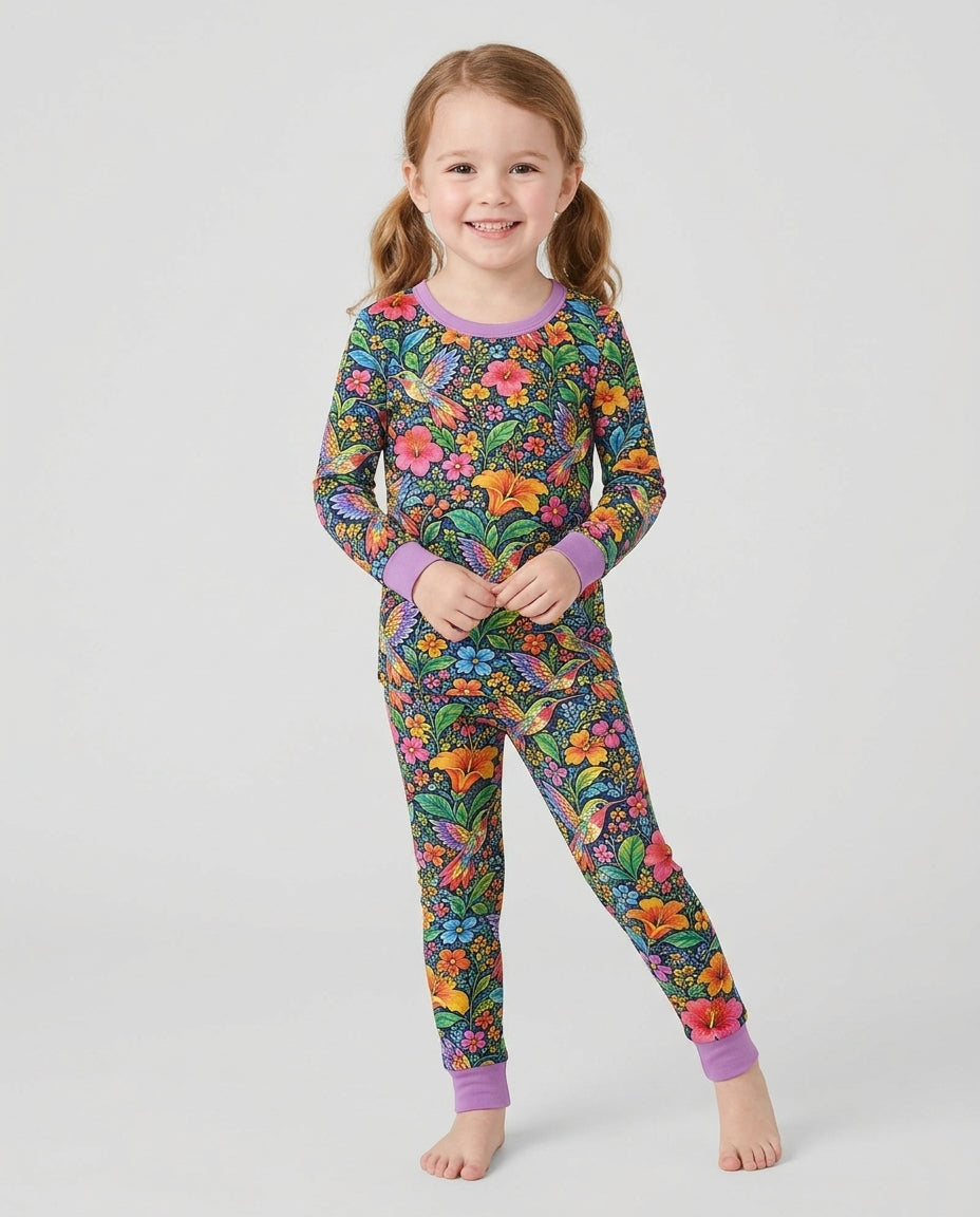 Hummingbird Paradise Bamboo Two Piece Long Sleeve Pajama Set