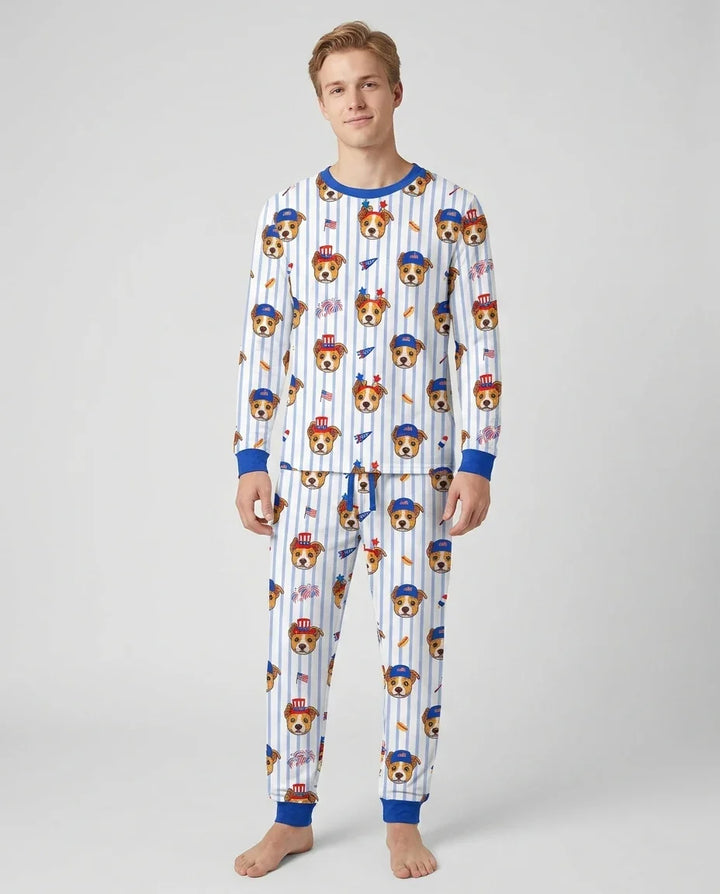 Custom Pet Image 4th of July Family Matching Bamboo Men's Pajama Set