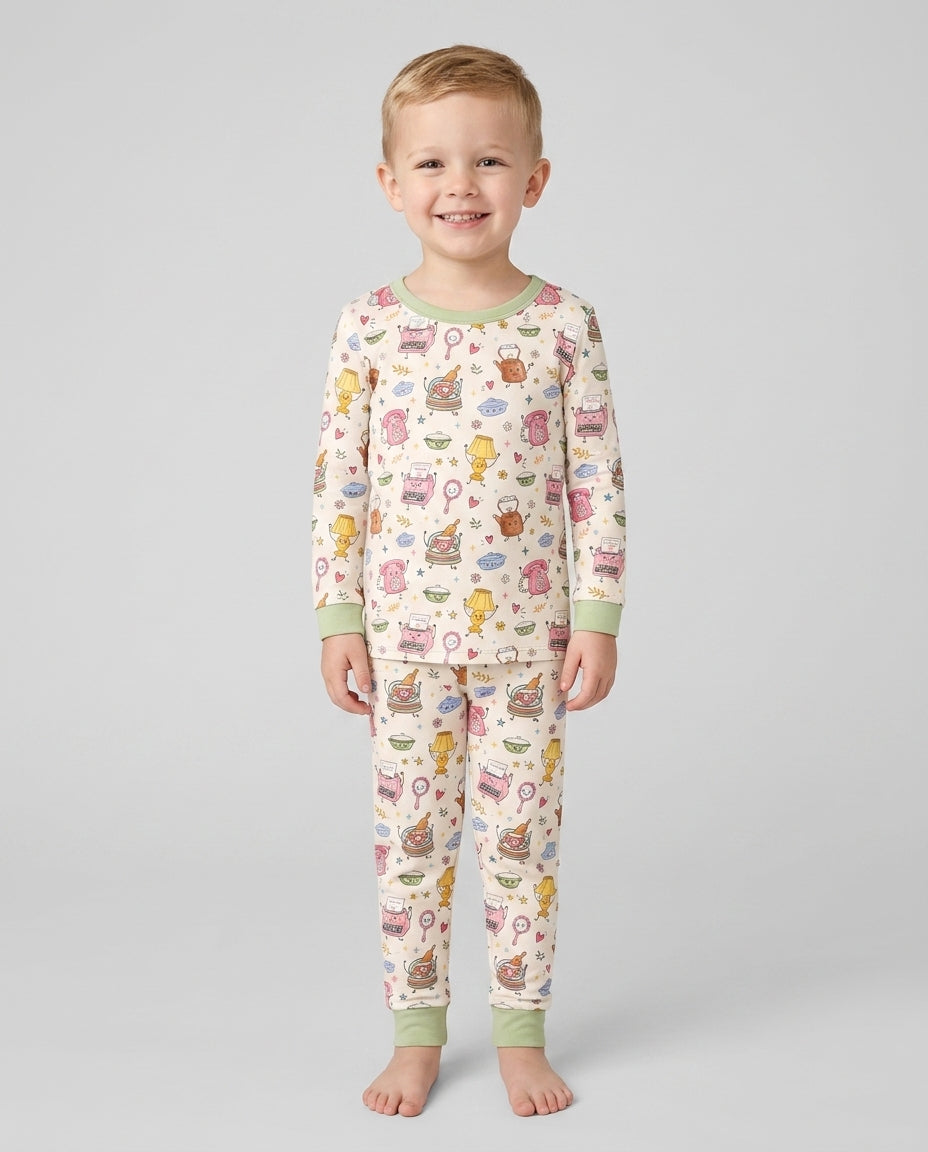 Retro Chasing Toy Bamboo Two Piece Long Sleeve Pajama Set