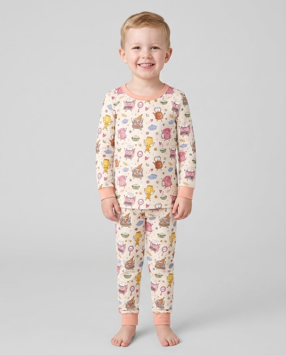 Retro Chasing Toy Bamboo Two Piece Long Sleeve Pajama Set