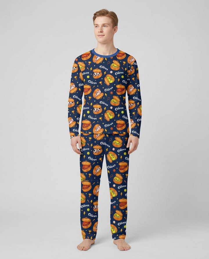 Custom Name Sports Dumpling Bamboo Men's Pajama Set